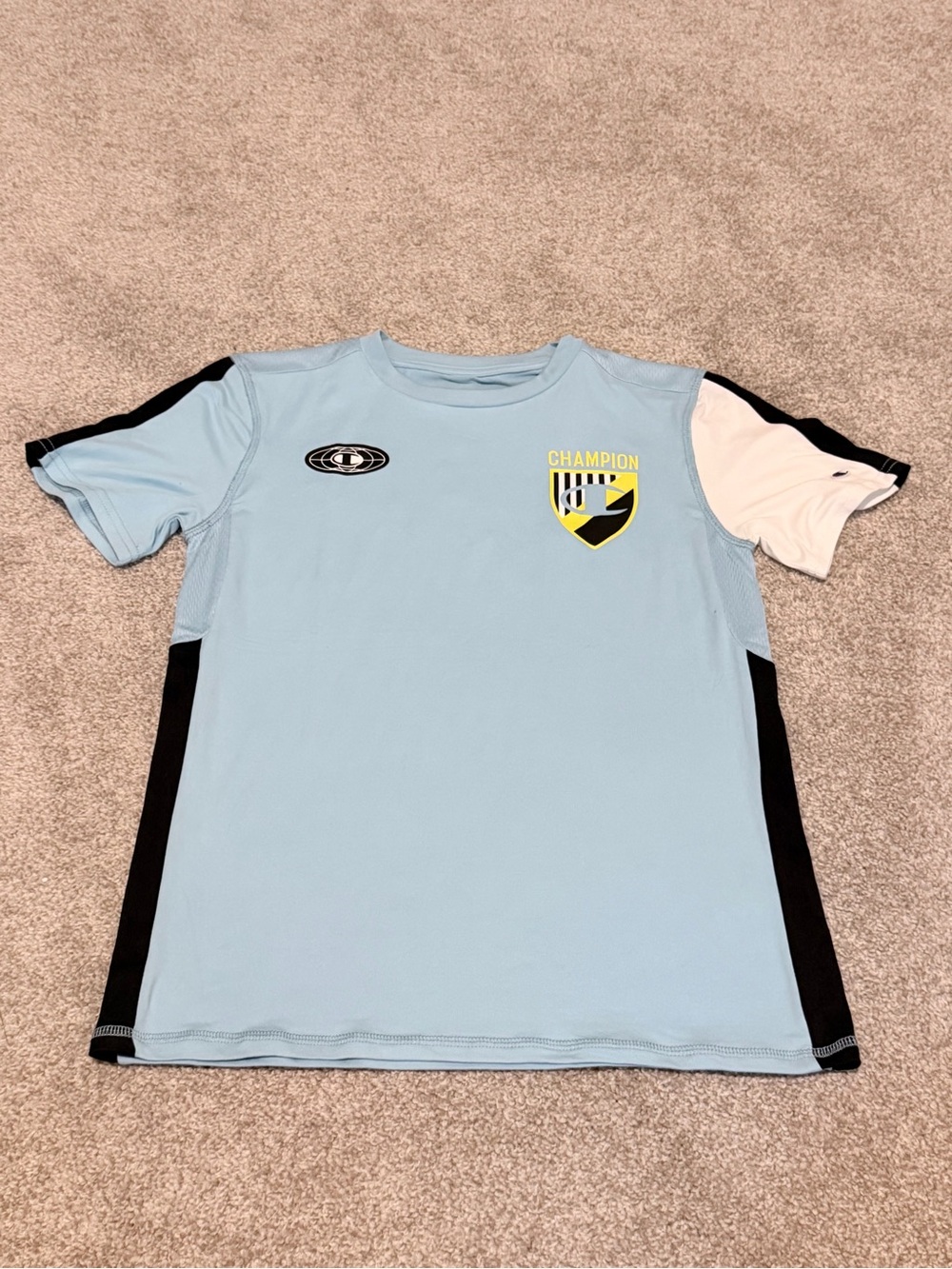 Champion Light Blue Kids Athletic Jersey with Black & White Panels